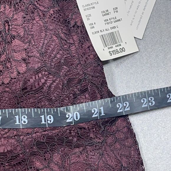David's Bridal Dress Women 20W Garnet Lace Overlay Elbow Sleeve Cocktail NWT - Picture 9 of 16